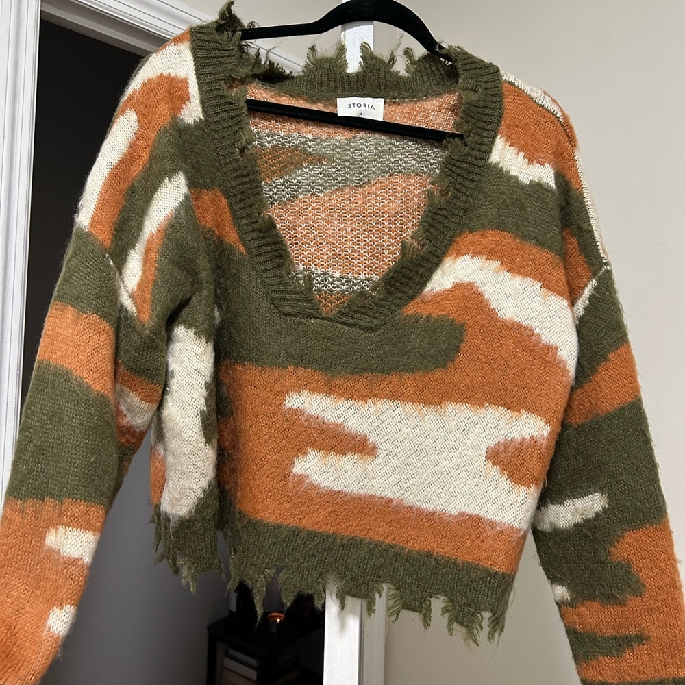 Distressed Hem Fuzzy Sweater